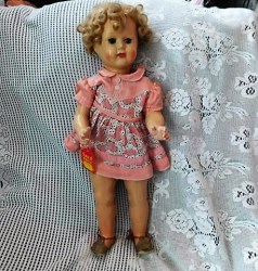 23" ALL COMPOSITION JOINTED DOLL, EUROPEAN, PINK DRESS, SHOES